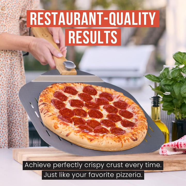 Chef Pomodoro - Pizzaschieber - Faltbarer Griff - Perforierte Aluminium Pizzaschaufel zum einfachen