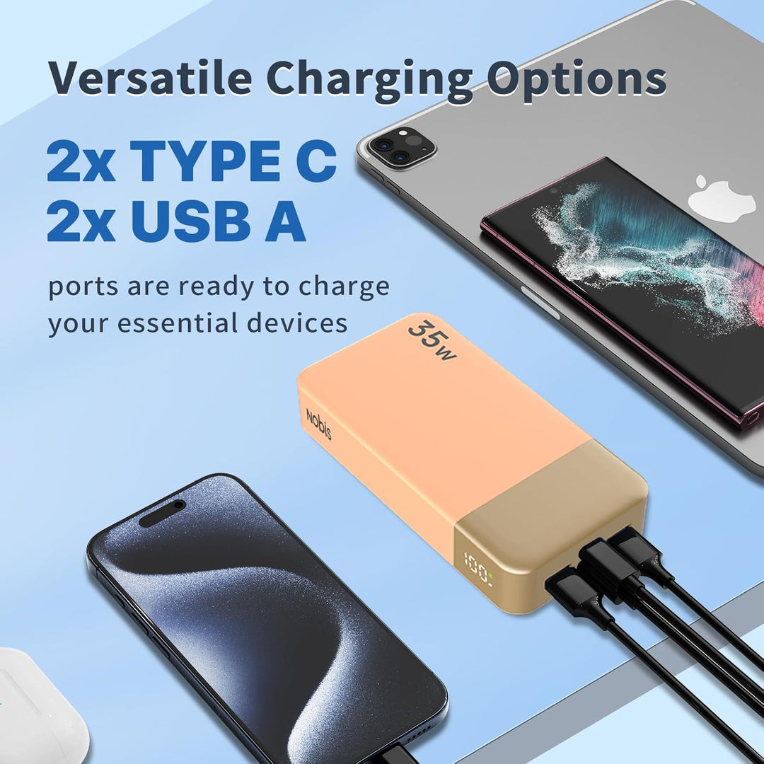 NOBIS Power Bank, Powerbank 20000mAh, 35W Externe Handyakkus Fast Charging, Externer Akku with C to