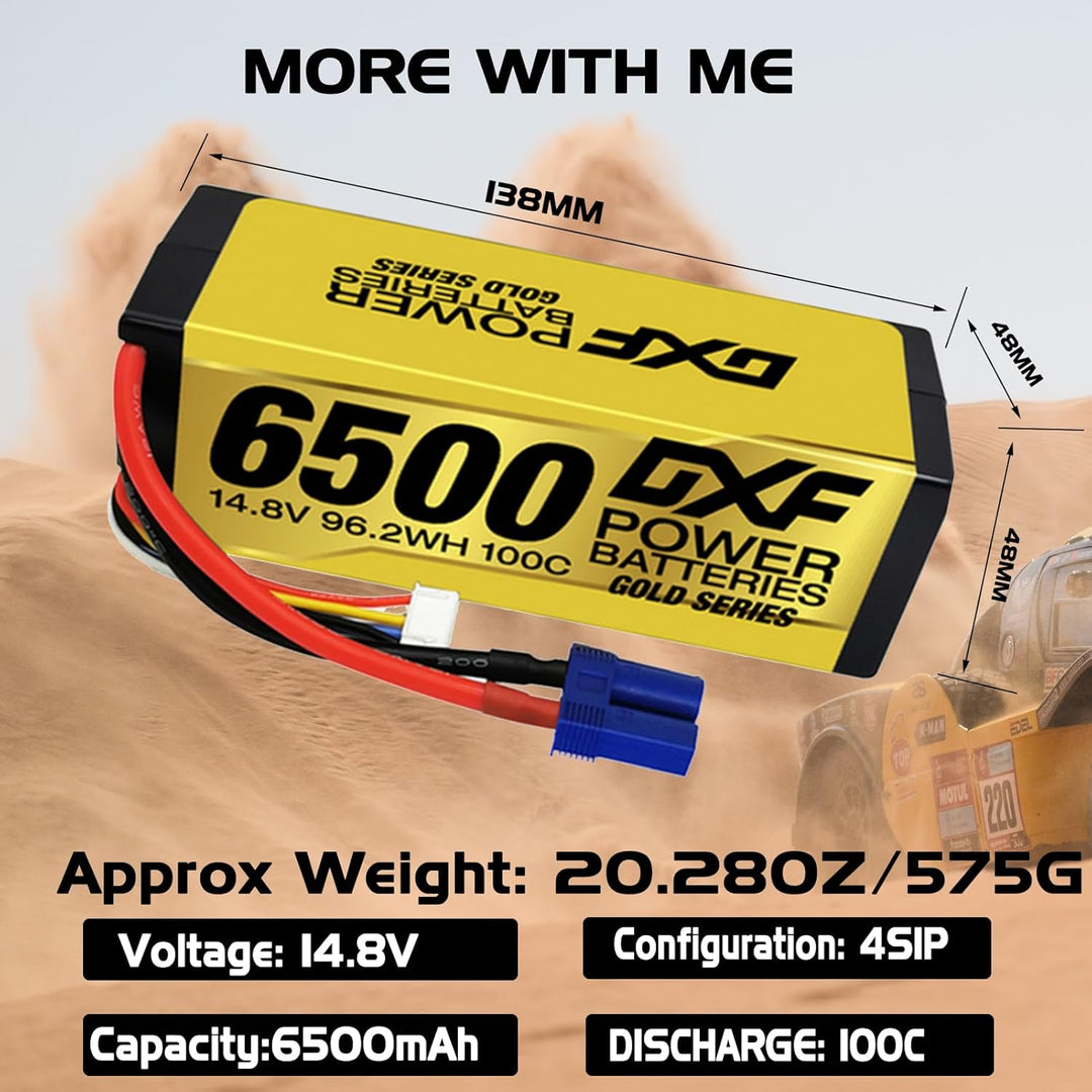DXF 2 Stück 4S 14,8 V 6500 mAh 100C RC Lipo Akku Hard Case EC5 Anschluss für RC 1/8 Buggy Truggy Car