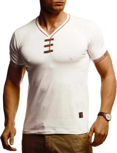 Leif Nelson Sommer T-Shirt Herren V-Ausschnitt - Coole Tshirts lang V-Neck aus Baumwolle - Casual Ba