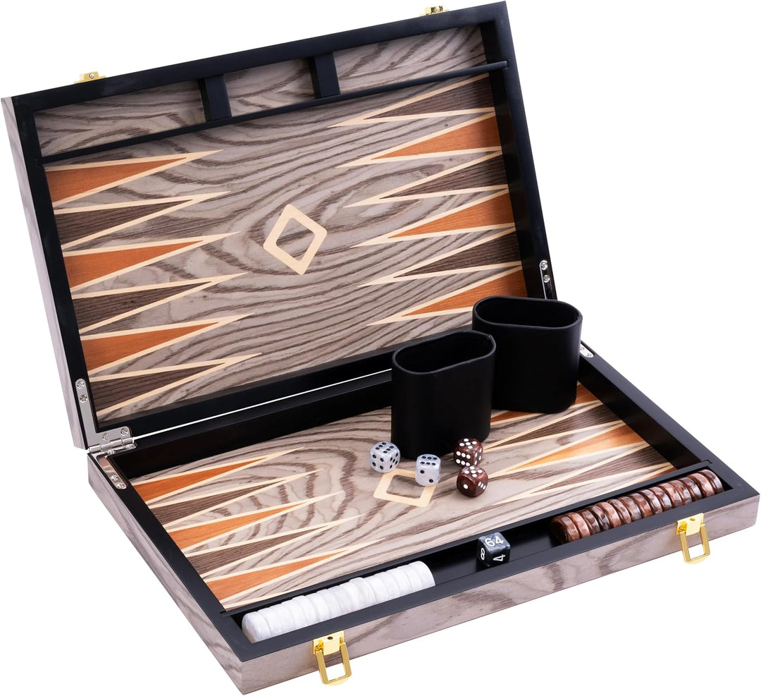 Engelhart- 250542 - Luxus-Backgammon 15 Zoll – Ebenholzfurnier lackiert – grau 15 Zoll Ebenholzgrau,