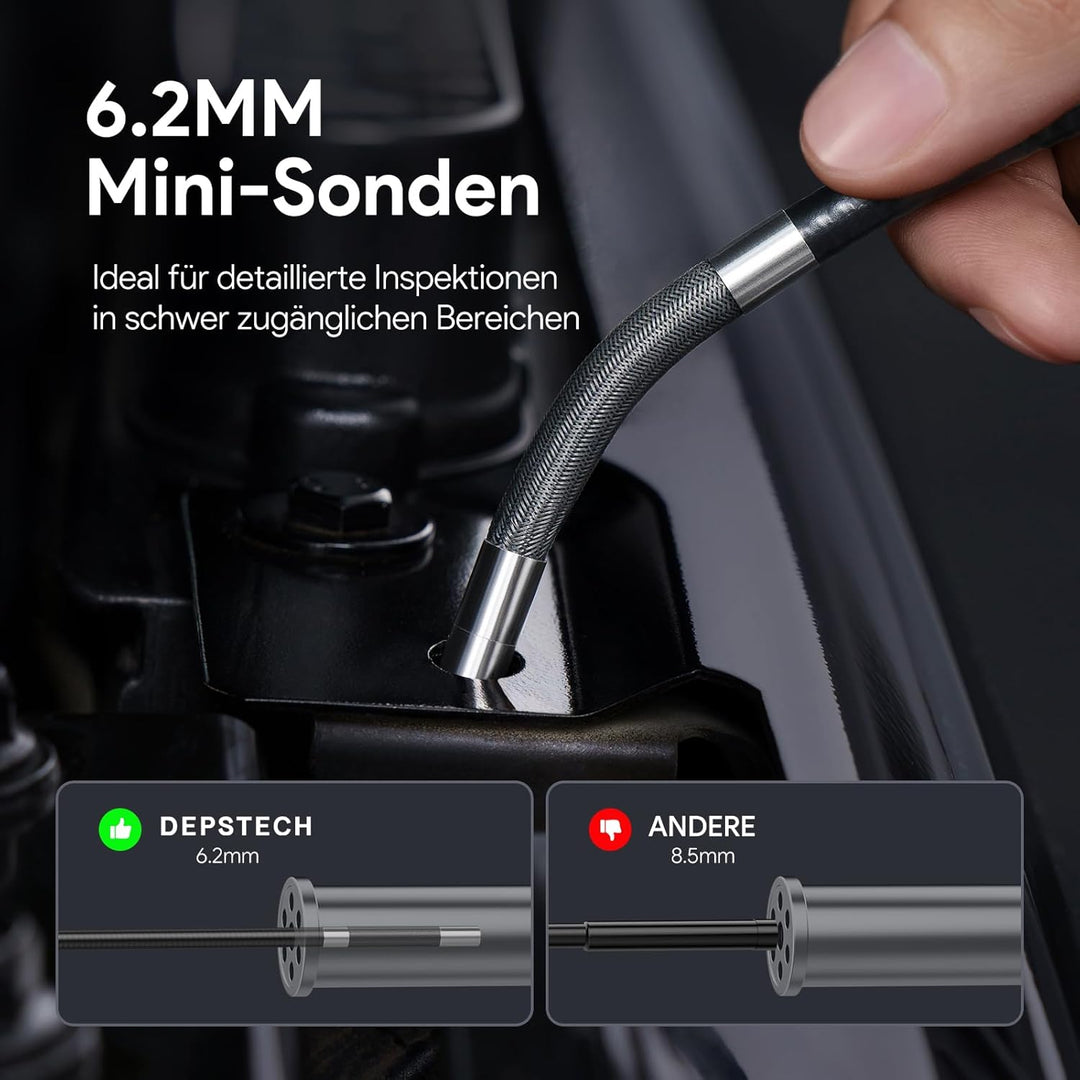 DEPSTECH 6.2mm Drehbar Endoskopkamera mit Licht, 1080P Endoskopkamera Beweglicher Kopf 210°, 4,5" IP
