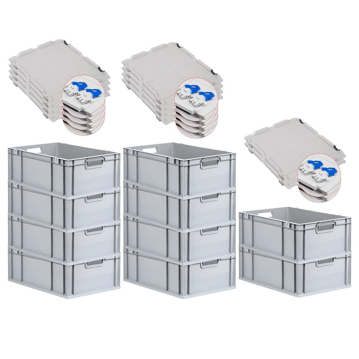 PROREGAL SuperSparSet 10x Eurobox NextGen Grip mit Scharnierdeckel und blauen Schiebeschnappverschlü
