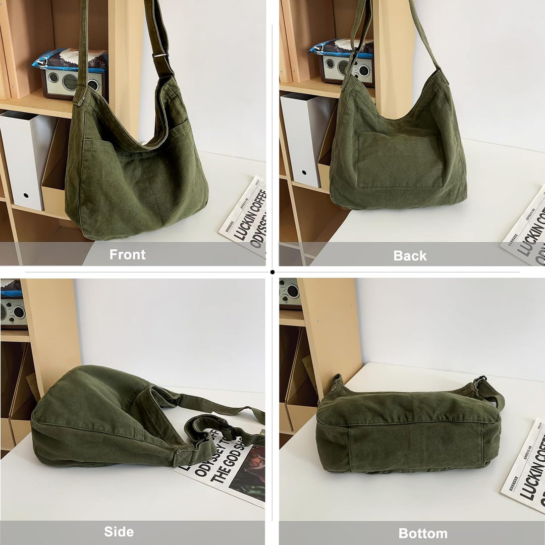 Bolso Bandolera De Lona Informal Canvas-Tragetasche für Damen, grosse Hobo-Umhängetasche, Schulterta