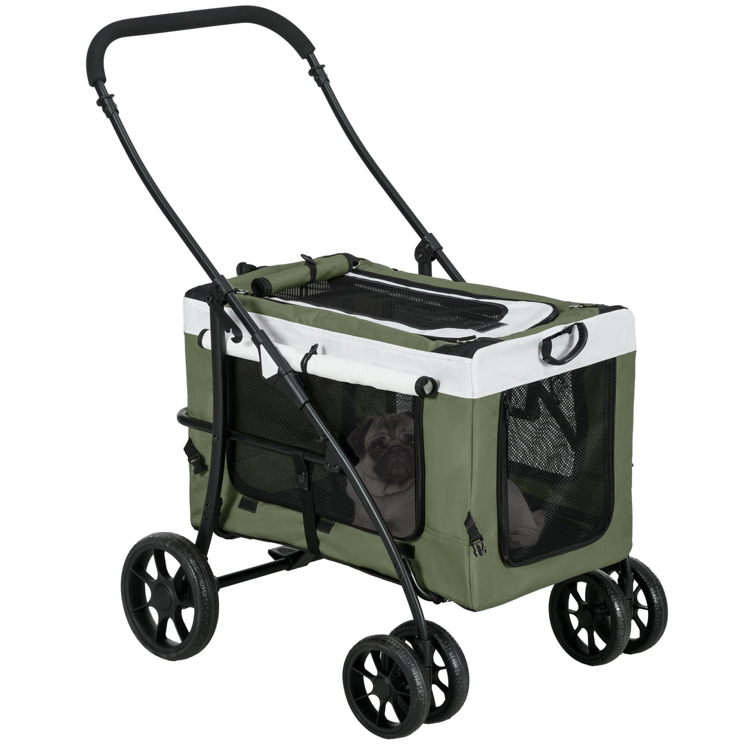 PawHut 2 in 1 Hundewagen Hundebuggy klappbar für Hunde &amp; Katzen bis 10 kg Katzenbuggy mit Kissen Net