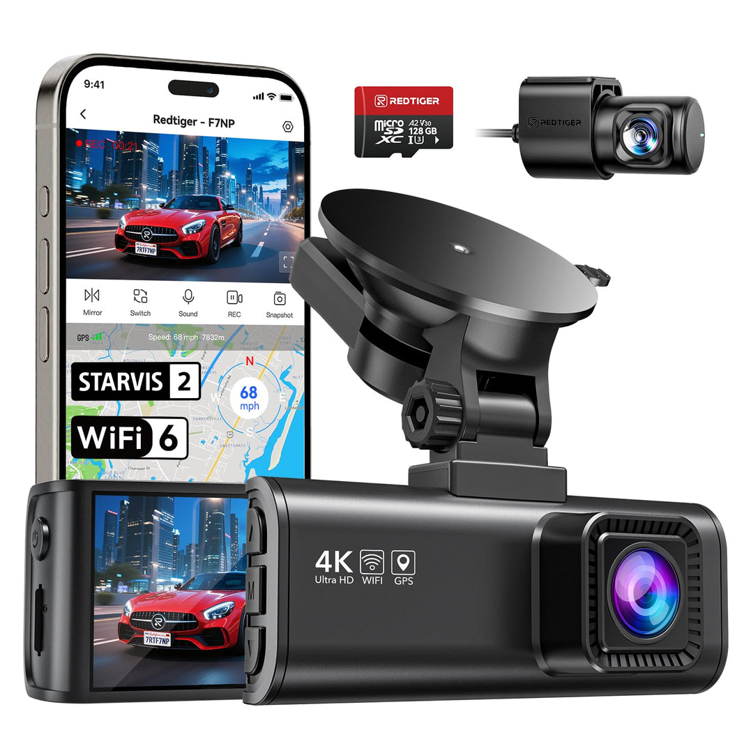 REDTIGER Dashcam Auto Vorne Hinten 4K/2,5K Mit GPS WiFi Dash Cam Auto Dashboard Recorder mit 3,16" I