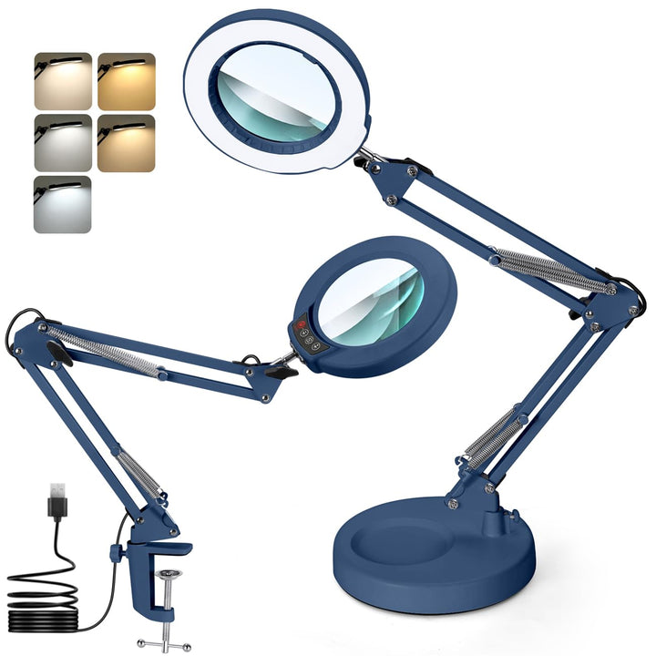 10X Lupe mit Licht und Ständer, Echter Glaslinse 2-in-1 Lupenlampe und Klemme, LED Beleuchtete Lupe