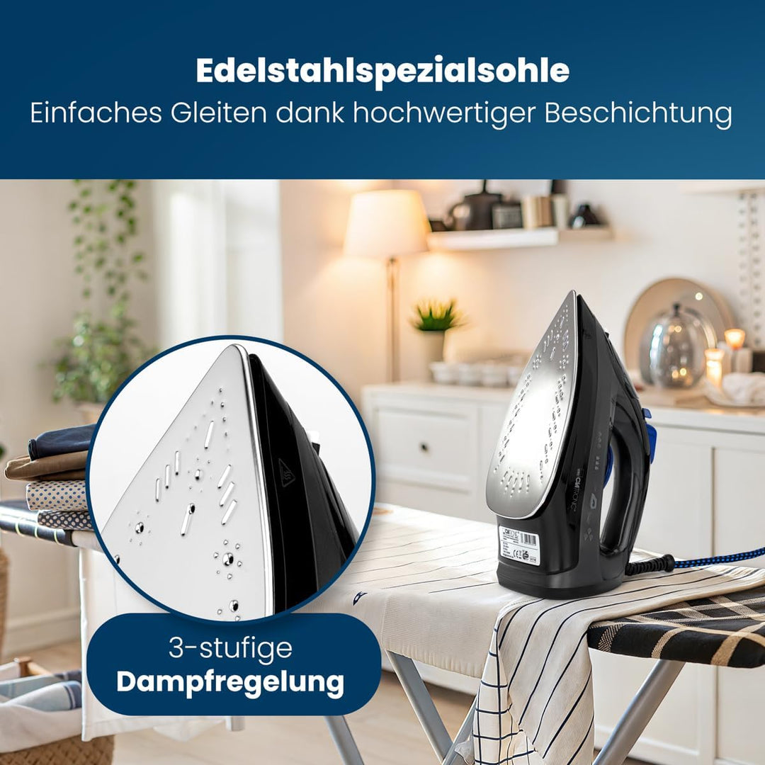 Clatronic® Dampfbügeleisen | 7 Funktionen | 150 ml Wassertank | 1800 Watt | Bügeleisen | Selbstreini