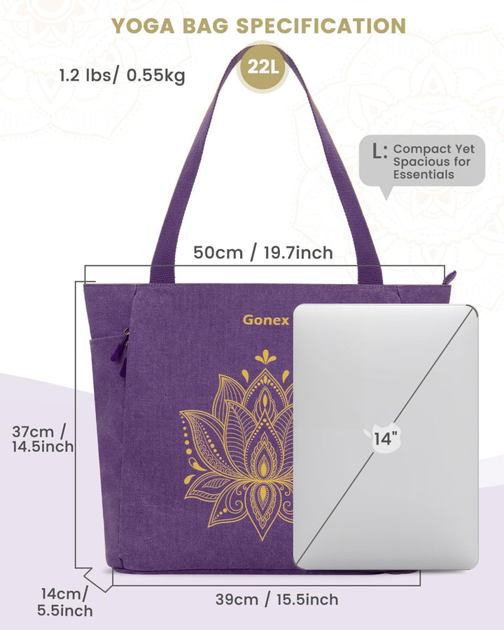 Gonex Yogatasche, Grosse Pilates Tragetasche mit Mehreren Taschen für Damen Herren, Robuste Canvas T