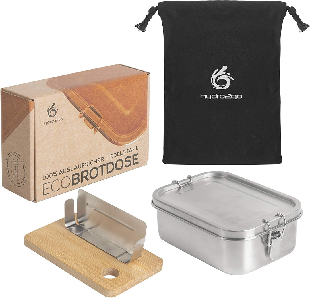 hydro2go auslaufsichere Lunchbox aus Edelstahl – BPA-frei, plastikfrei, mit Trennwand, Schneidebrett