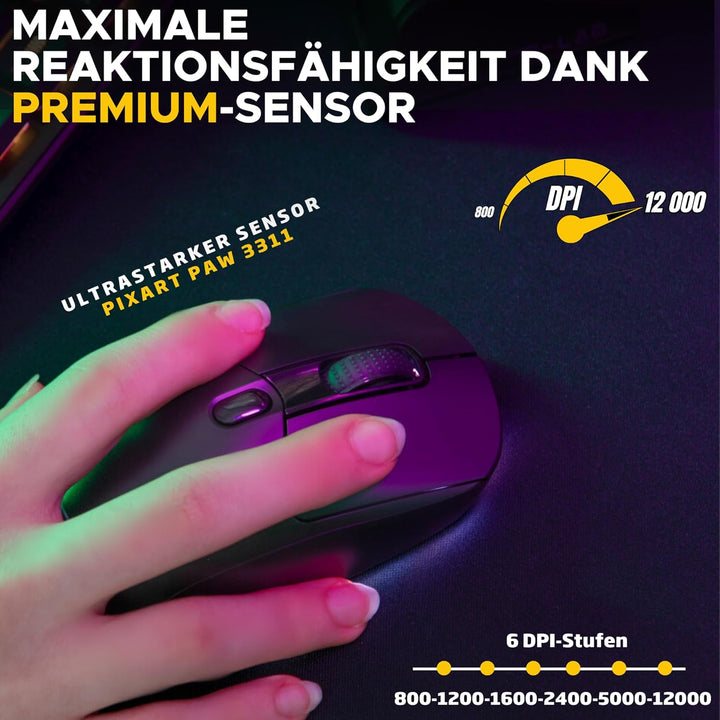 The G-Lab – Kult Titanium – Kabellose Gaming-Maus Bluetooth / 2.4 GHz/Kabel – Triple-Modus, 100h Akk