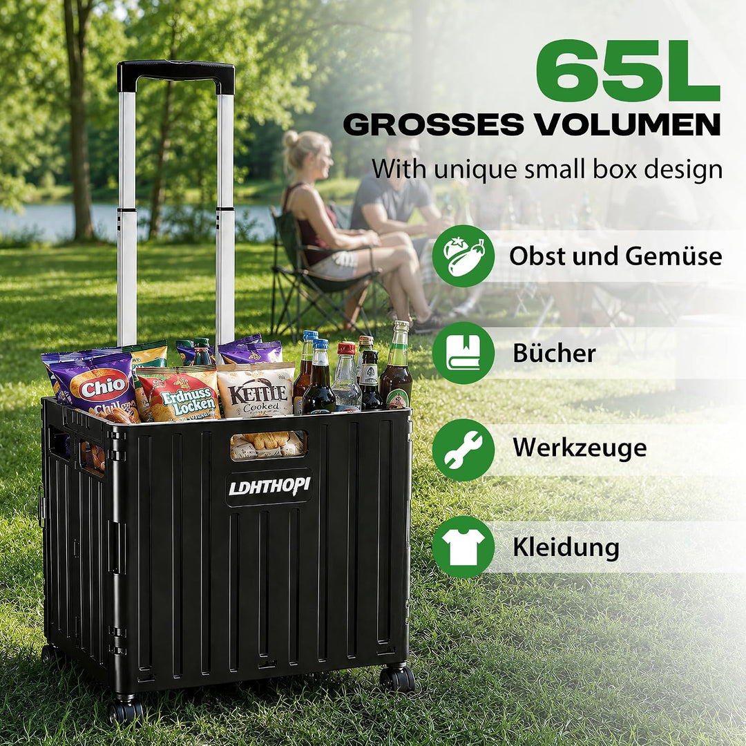 LDHTHOPI Einkaufstrolley klappbar 65L,MAX 50KG Trolley mit Teleskopgriff,4 Zerlegbaren Drehbaren Räd