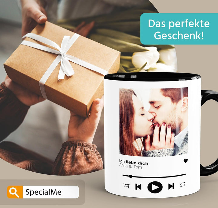 Tasse mit Foto Song Cover Playlist Musik Liebes-Geschenk Freundschaft personalisiert mit Bild und Wu