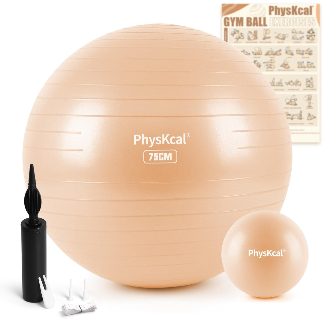 PhysKcal Gymnastikball in 55cm bis 85cm und 23 cm Pilatesball Set inkl. Luft-Pumpe | Berstschutz Gym