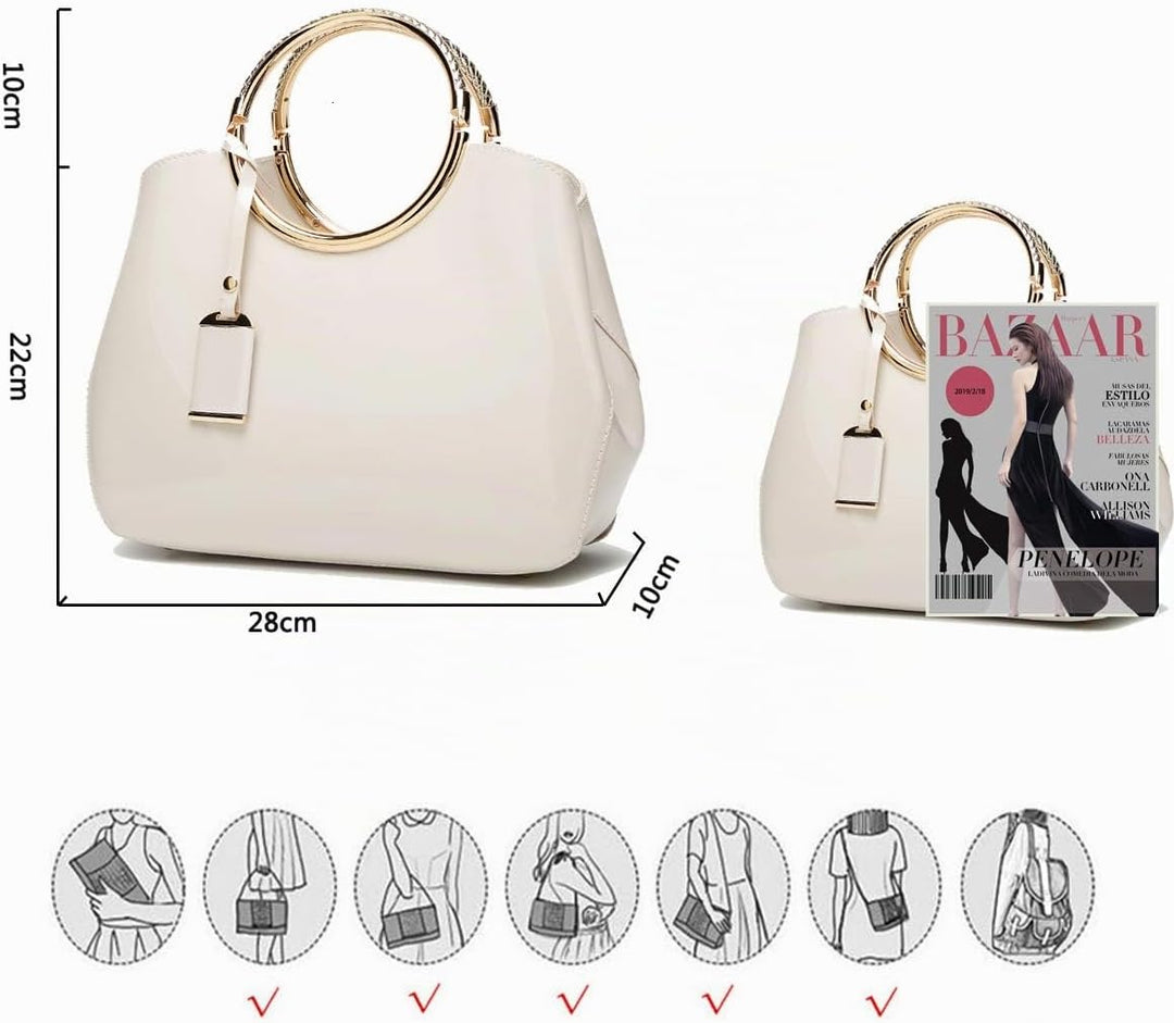 Coolives Damen Handtasche Tasche Henkeltasche aus PU-Lackleder Hochzeitstasche Schultertasche Umhäng