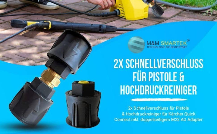 2x Adapter-Set für Hochdruckreiniger, passend für Quick Connect Anschlüsse – M22 Aussengewinde & Kun
