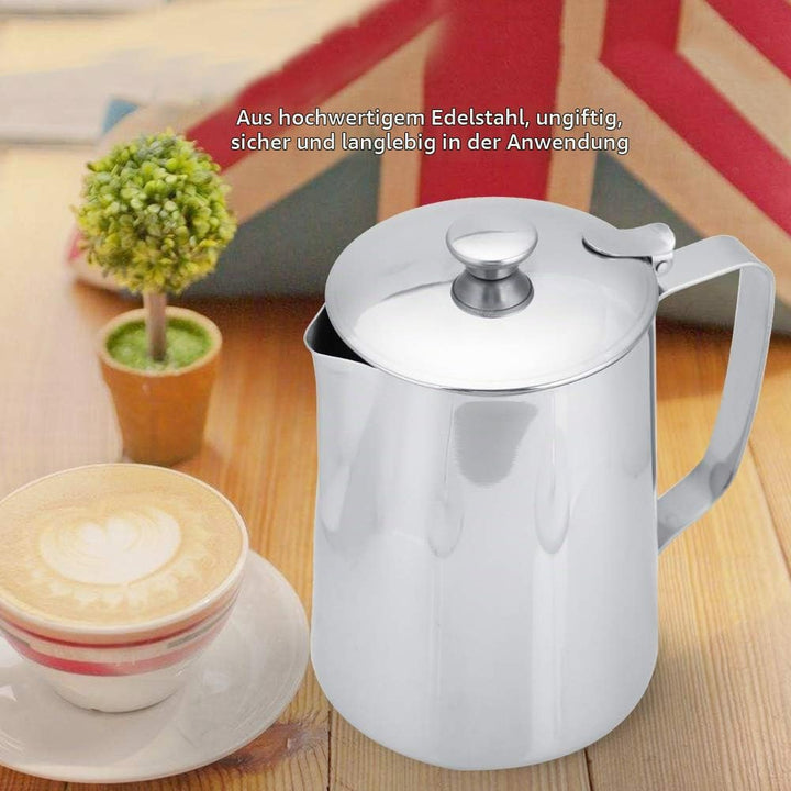 MAGT Milchkännchen mit Deckel, Edelstahl Milchkanne 1000ml Milchschaumkännchen Kaffeetasse Milchbehä