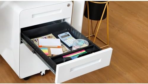 Abschliessbarer Rollcontainer mit 3 Schubladen – Mobiler Aktenschrank aus Metall mit 5 Sicherheitsro