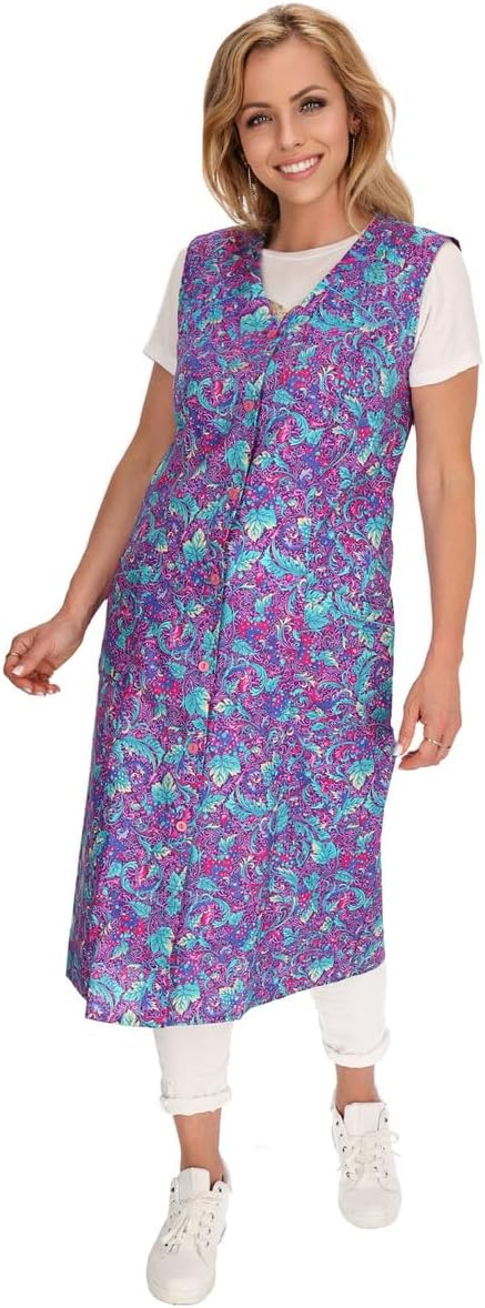 Knopfkittel Baumwolle bunt Kochschürze Hauskleid Kittel Schürze ohne Arm 42 bordeauxviolett, 42 bord