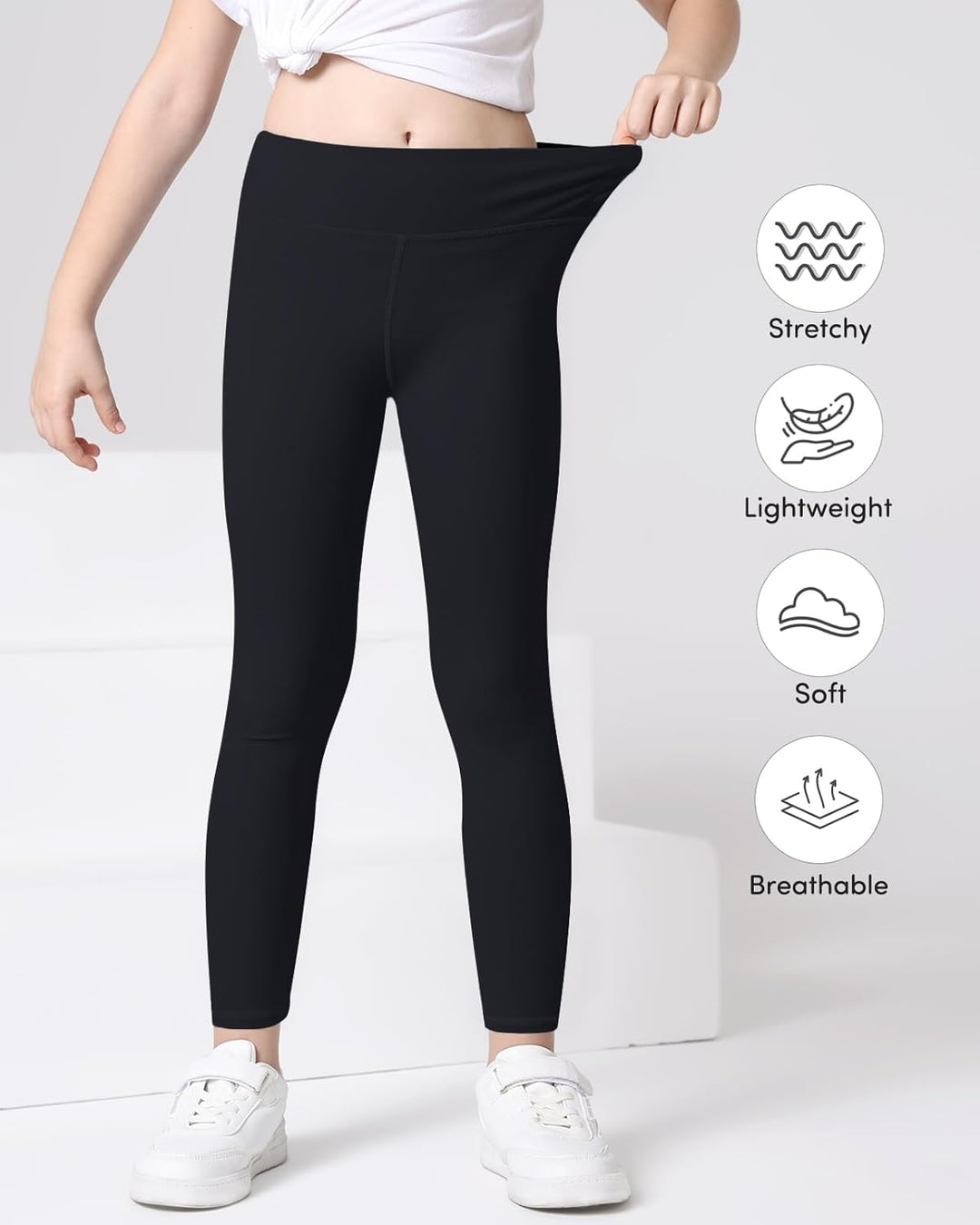 Domee Mädchen Leggings Sport Yoga Lang Hosen 3er-Pack Schwarz 158-164, Schwarz 158-164