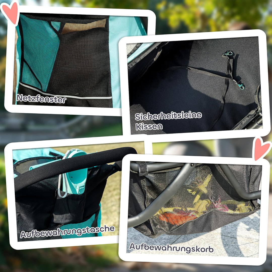 PawHut Hundewagen Jogger Hundebuggy klappbar für kleine Hunde &amp; Katzen bis 10 kg Katzenbuggy mit 3 g