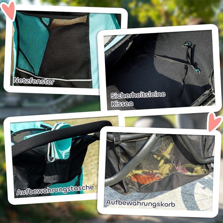 PawHut Hundewagen Jogger Hundebuggy klappbar für kleine Hunde &amp; Katzen bis 10 kg Katzenbuggy mit 3 g