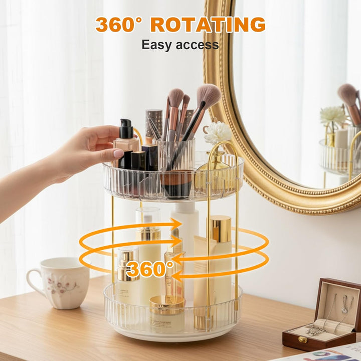 SHANNA Make Up Kosmetik Organizer: 360° Drehbarer 2-stufiger Make-Up-Aufbewahrung, Grosse Kapazität,