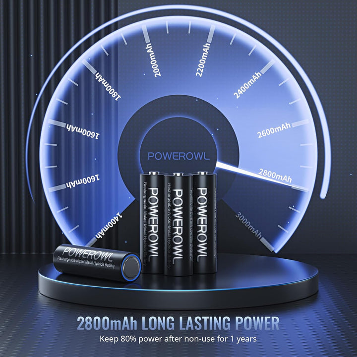 Powerowl Akku Ladegerät mit AA Akku 2800mah 8 Stück, AA Akkuladegerät Micro-USB Anschluss 8 Steckpla