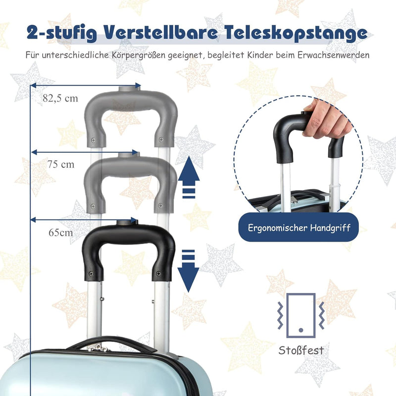 DREAMADE 2tlg. Kinderkoffer mit Rucksack, 16” + 12” Kinderkoffer Set, Kindertrolley Kindergepäck Han