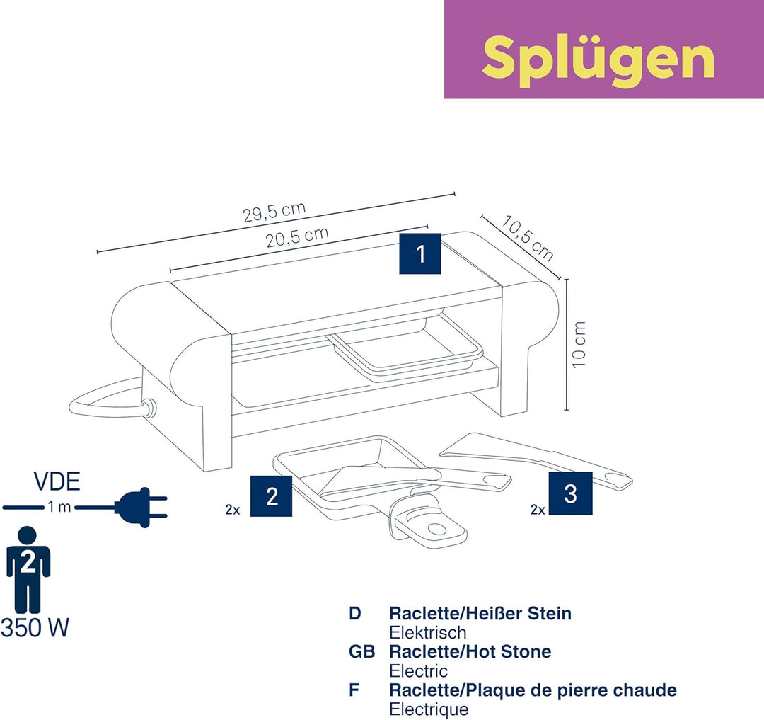 Kela 66493 Raclette mit Granitplatte, Für 2 Personen, 350 W, 230 V,