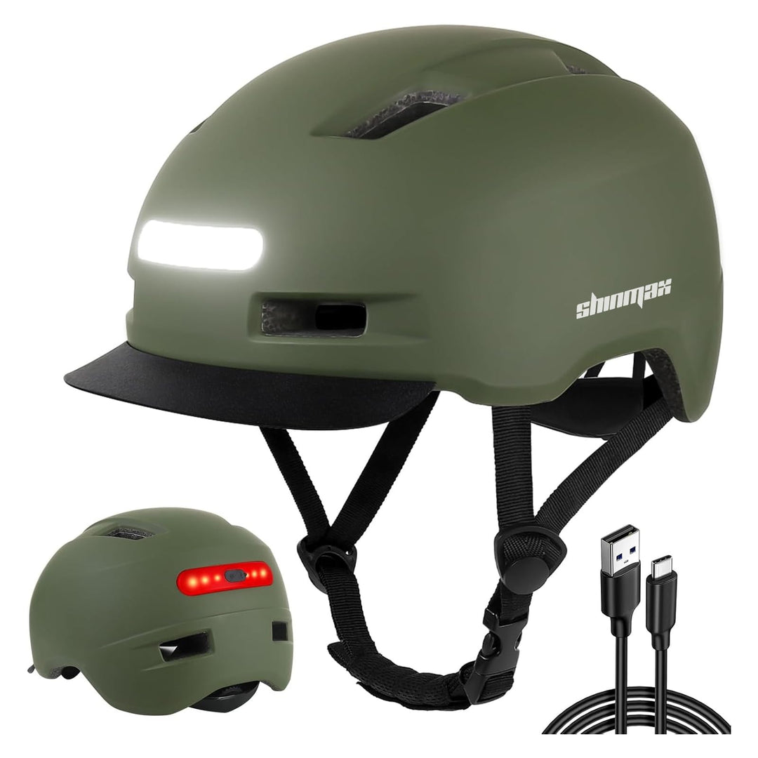 Shinmax Fahrradhelm Herren Damen, Helm Fahrrad mit USB Licht 5 Modi Fahrradhelm mit Visier, Mountain