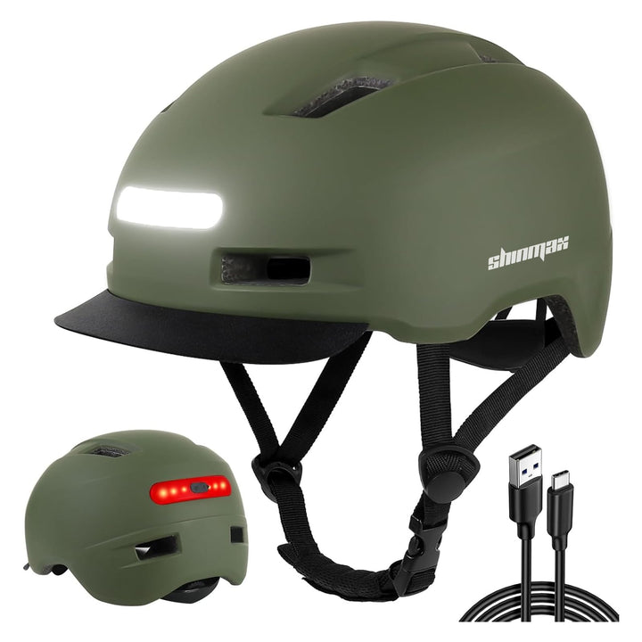 Shinmax Fahrradhelm Herren Damen, Helm Fahrrad mit USB Licht 5 Modi Fahrradhelm mit Visier, Mountain