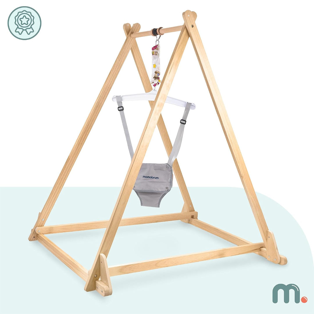 Mamabrum Baby Jumper aus Holz mit verstellbarem Sitz, Holzgestell, Baumwolle und Polyester, Naturfar
