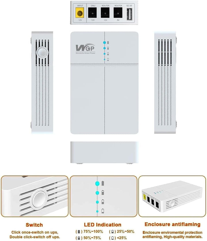 27W Mini USV unterbrechungsfreie Stromversorgung für Router, 7800mAh Li-Ion notstromversorgung akku,