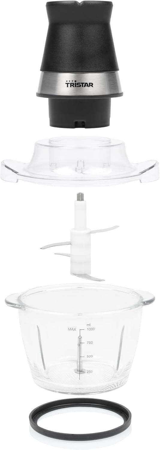 Tristar Zerkleinerer mit 1 L Glasbehälter, 4 Edelstahlklingen, 400 W Motor, Kompaktes Design, Spülma