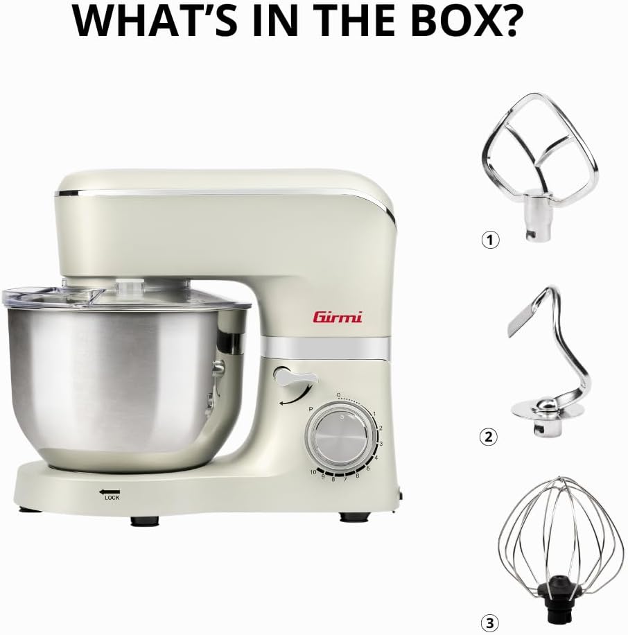 Girmi IM47 Knetmaschine, 1500 W Max, 6 Liter, Fassungsvermögen 6 Liter, Teig bis 2,4 kg, Pulse, 10 G