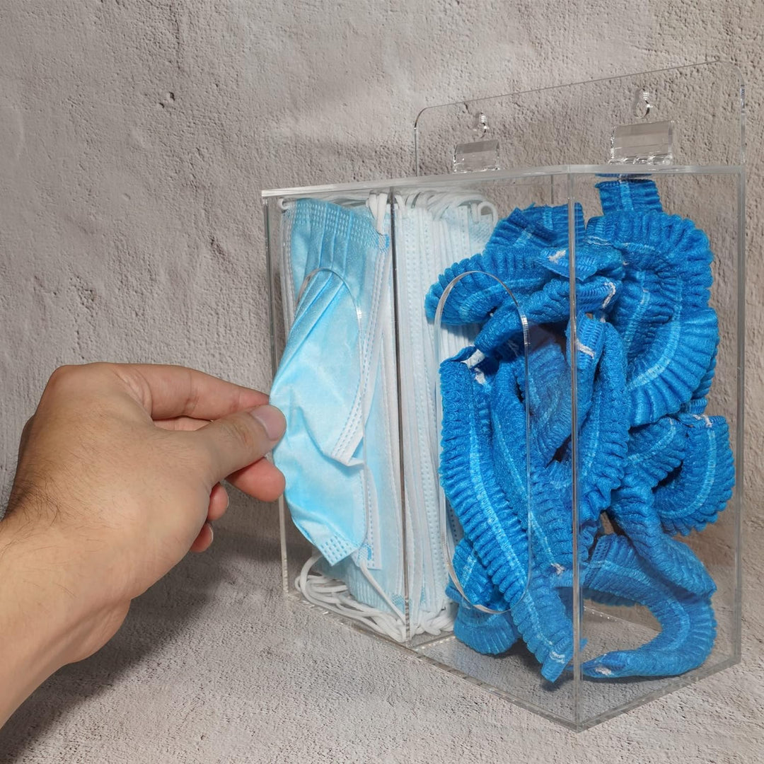 KOEMEHR Acryl Einweg Gesichtsmasken und handschuhspender 2fach acryl mit deckel aufbewahrungsbox, gr