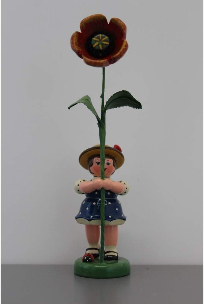 Hubrig Blumenmädchen 11cm Blumenkind mit Mohnblume Erzgebirge