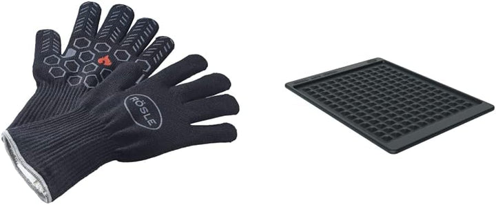 RÖSLE Premium-Grillhandschuhe, Hochwertige Handschuhe zum Schutz vor Verbrennungen & Ablagematte Sil