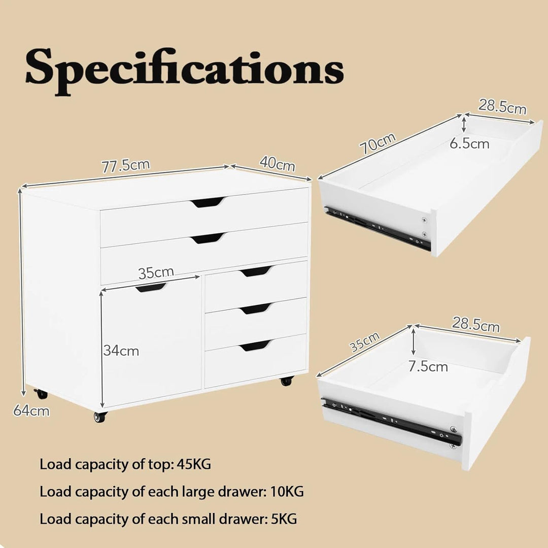 KOMFOTTEU Aktenschrank mit Rollen, Bürocontainer mit 5 Schubladen & 1 Schrank, Rollcontainer Schubla