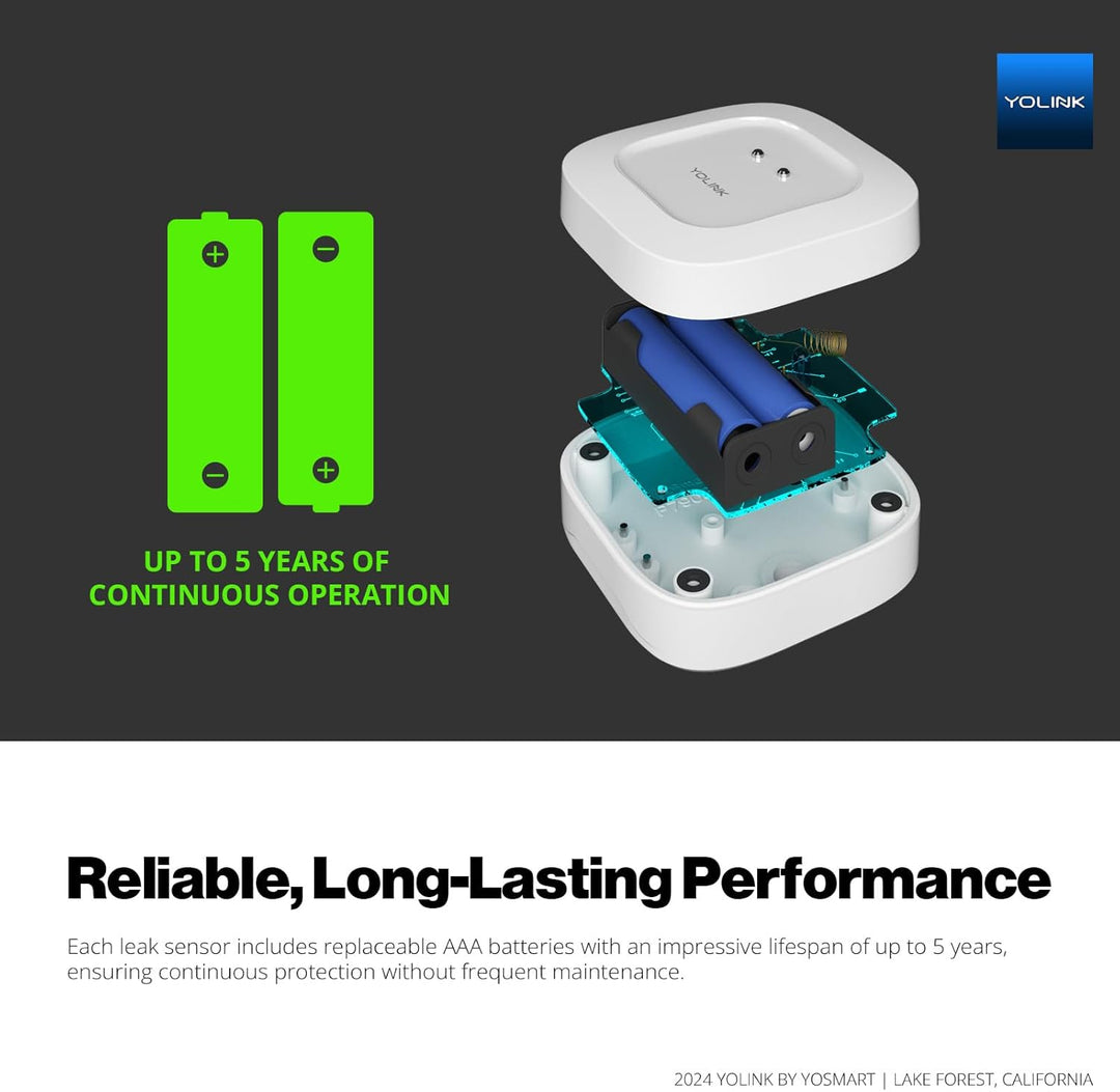 YoLink Smart Home Starter Kit: Hub & Wasserlecksensor, 4er-Pack, SMS/Text, E-Mail & Push-Benachricht
