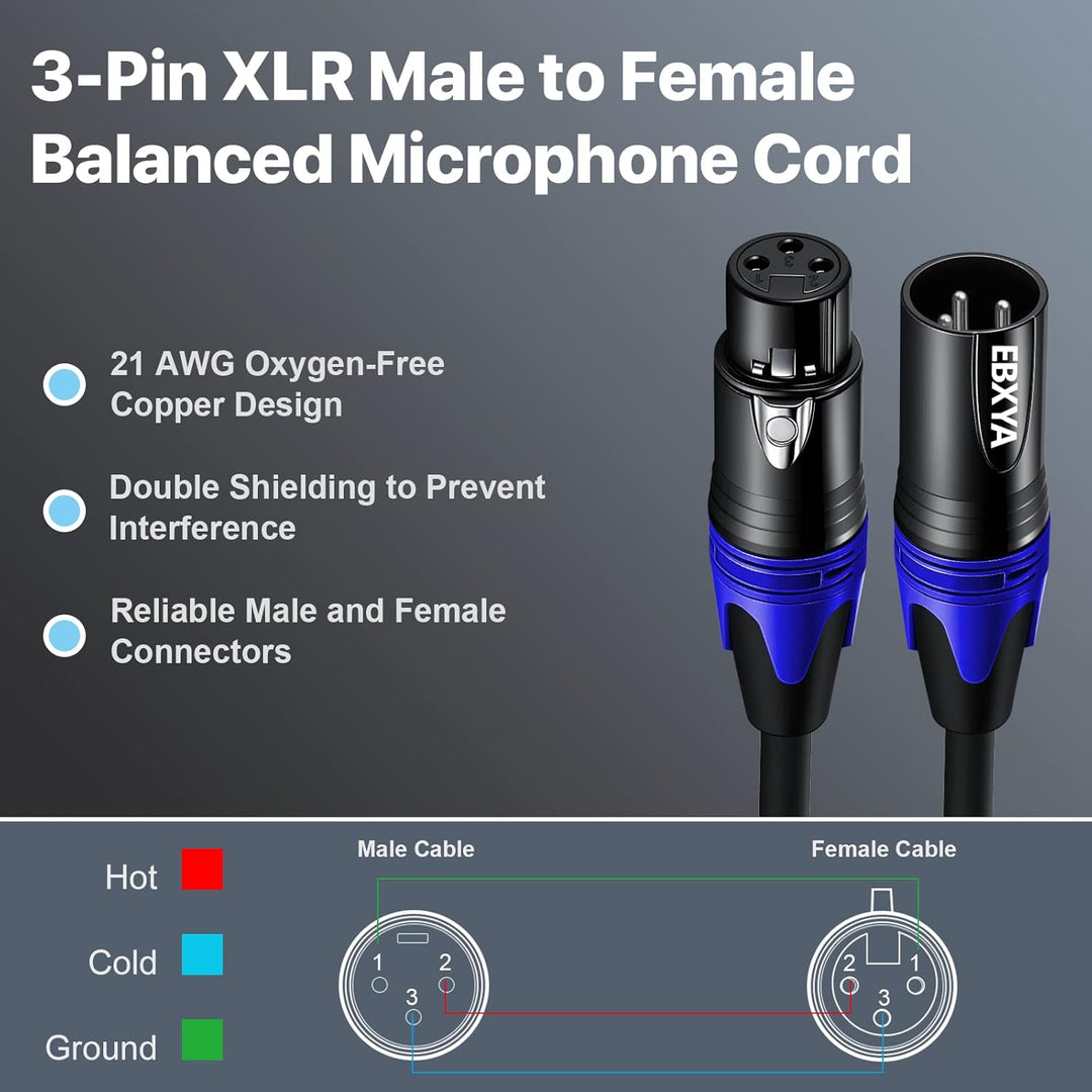 EBXYA XLR-Kabel Mikrofonkabel 1M 2Packs symmetrischer Stecker auf Buchse XLR-Patchkabel für DMX, Stu