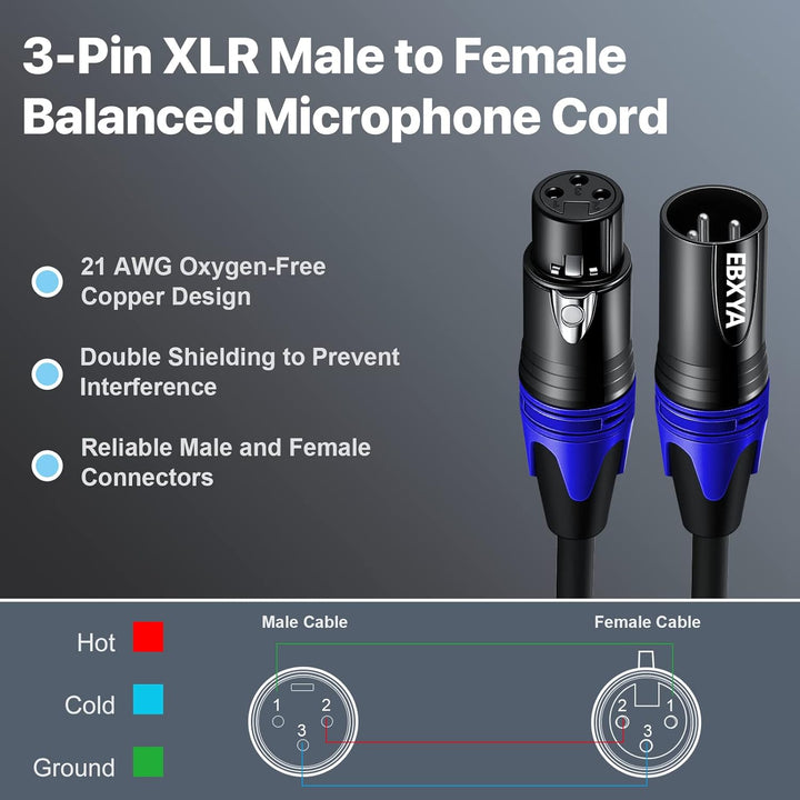 EBXYA XLR-Kabel Mikrofonkabel 1M 2Packs symmetrischer Stecker auf Buchse XLR-Patchkabel für DMX, Stu