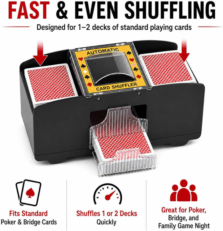 Automatischer Kartenmischer für 1-2 Kartendecks, Kompatibel mit UNO, Poker, Skyjo, Skip BO, Elektris