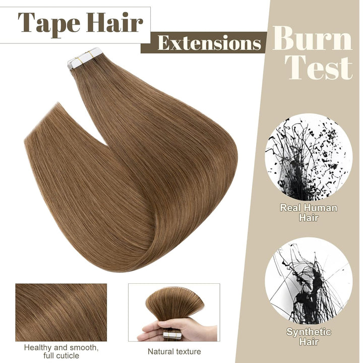 SEGO Extensions Tape Echthaar Haarverlängerung 10 Tressen Klebeband 25g Haarteile 7A Glatt 100% Remy