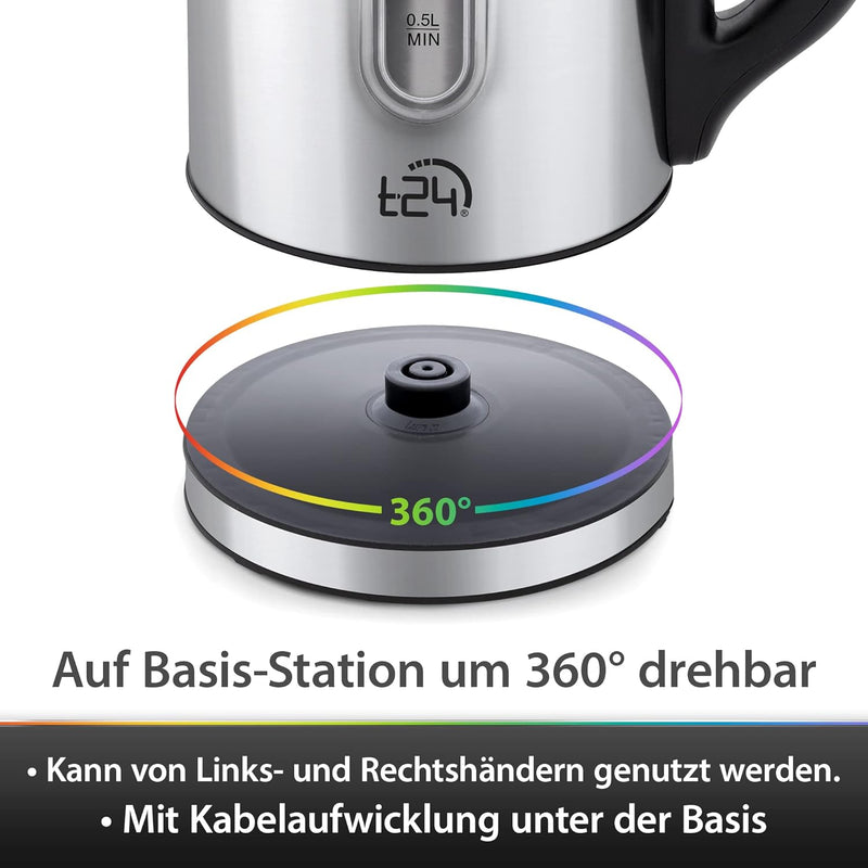 T24 Edelstahl Wasserkocher 1,7 L mit Temperatureinstellung 2200W, LED Beleuchtung-Farbe je nach Temp