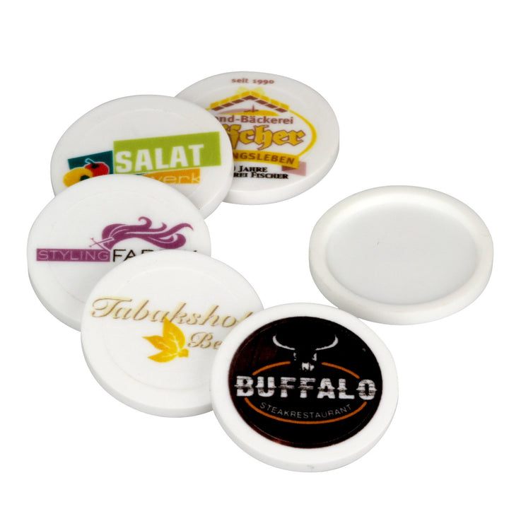 100 Einkaufswagenchips weiss mit Fotodruck 4-farbig Einkaufswagen Chip Druck mit Logo Foto Text Meng
