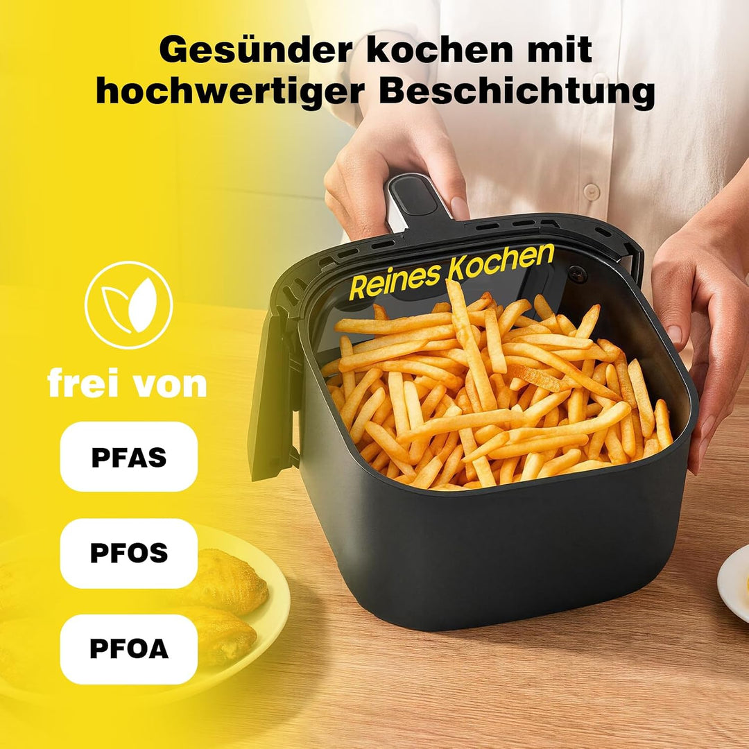 Airfryer XL 6L, Heissluftfritteuse mit Sichtfenster, Heissluftfriteuse mit Touch Screen, 9 Programme