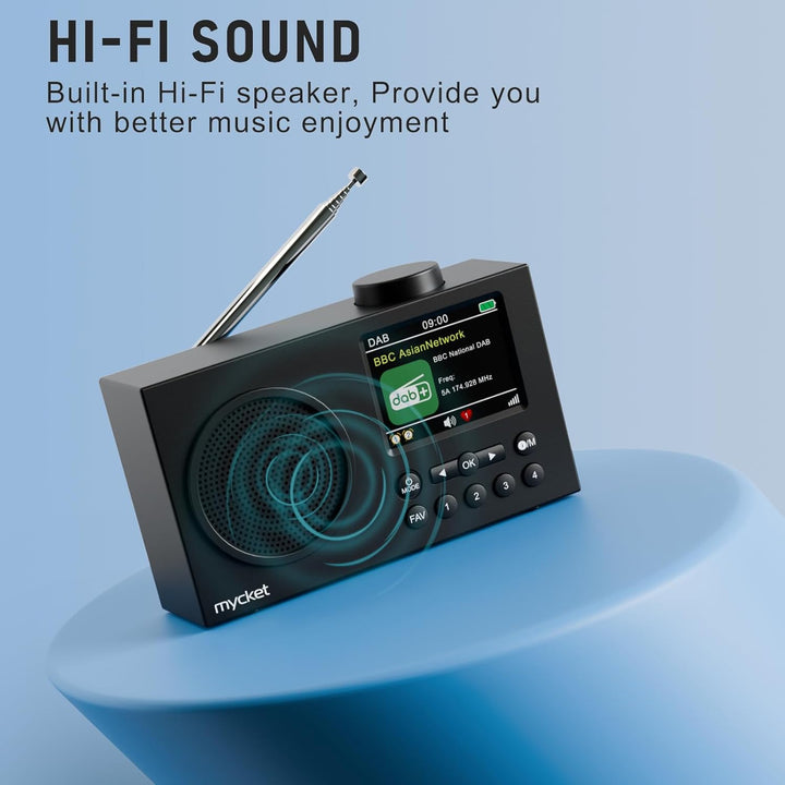 Mycket Tragbares DAB/DAB+ Radio, UKW Digitalradio mit Bluetooth, Kleines Wiederaufladbares Radio, 2,