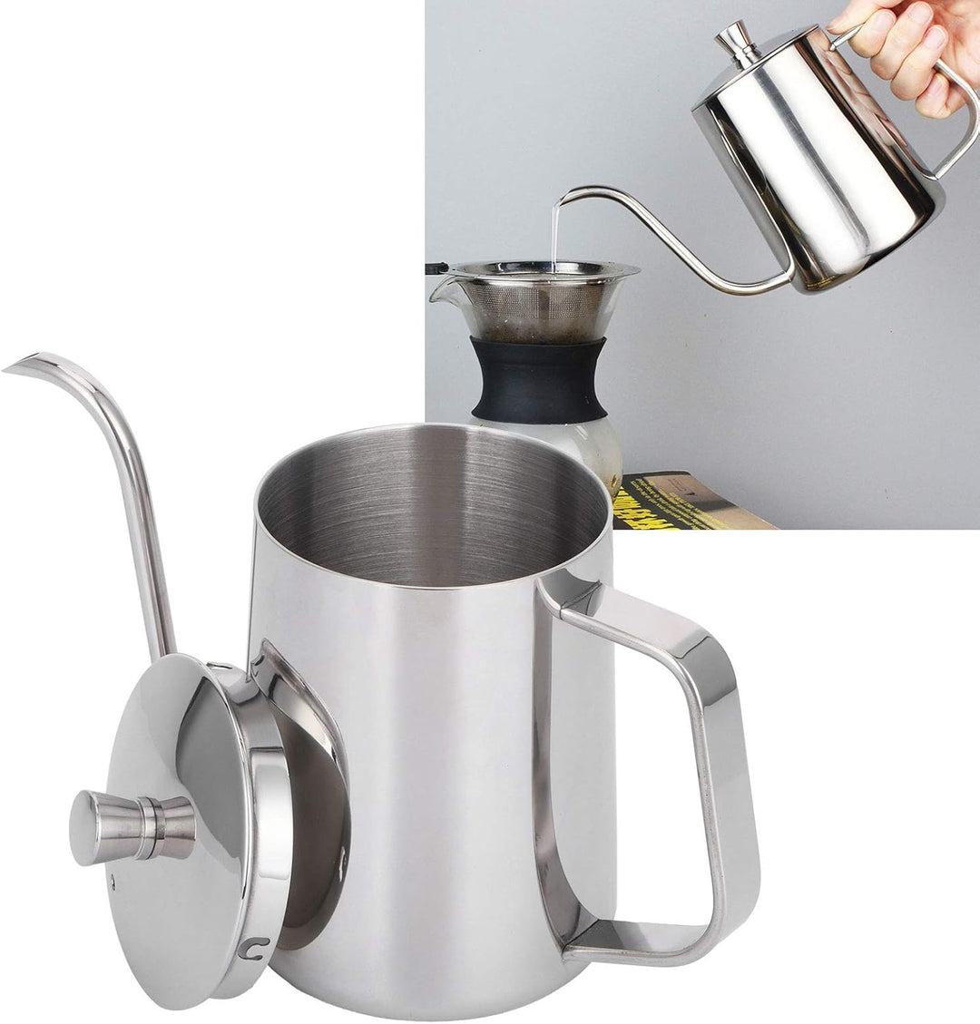 600 ml Kaffeekessel zum Übergiessen, Edelstahl-Schwanenhals-Wasserkocher, langer, schmaler Auslauf,